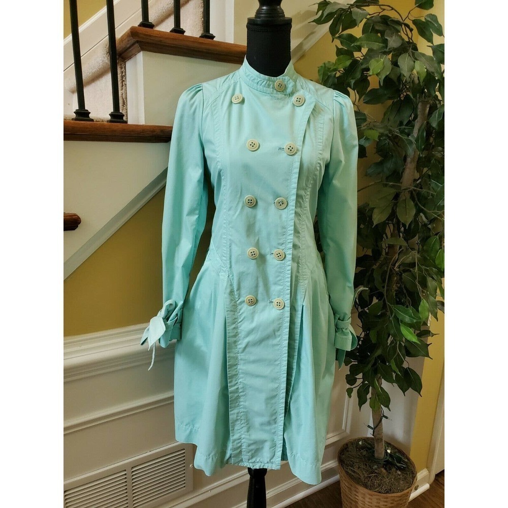 Plastic Island Women Green Trench Coat Medium